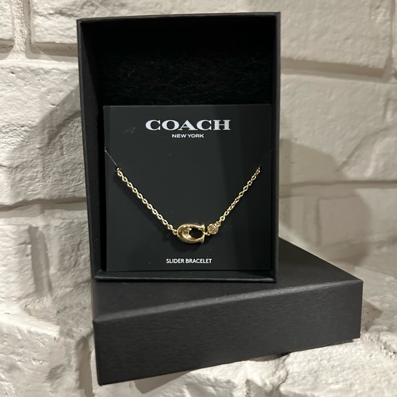 NWT Coach Signature C Gold Slider Bracelet with Accent Crystal Stone - Picture 1 of 4